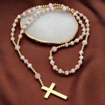 Exkluzívny ruženec na šnúre - mačacie oči ružové