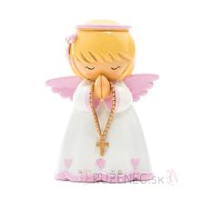 Guardian angel with rosary - 8cm - pink