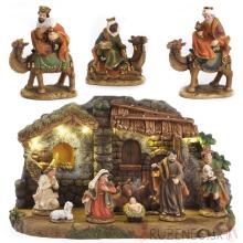 Weihnachts Krippenfiguren - 13cm + Hütte - beleuchtete