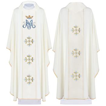 Bílý ornát - Výšivka - MA + květy