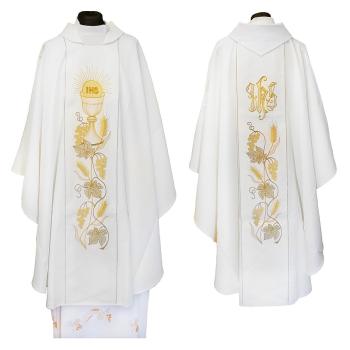 Bílý ornát - Výšivka Eucharistie