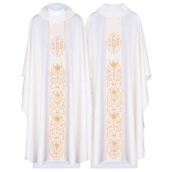 Bílý ornát - výšivka IHS + květy