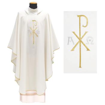 Biely ornát - Výšivka A + Omega + Px