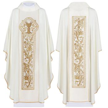 Bílý ornát - výšivka Eucharistia