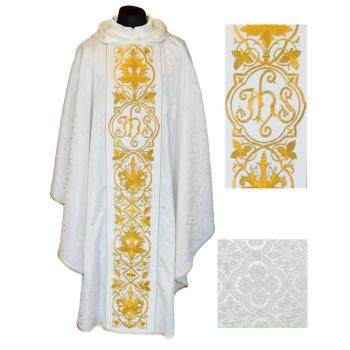 Chasuble white - embroidery IHS + flowers