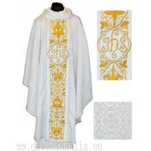 Chasuble white - embroidery IHS + flowers