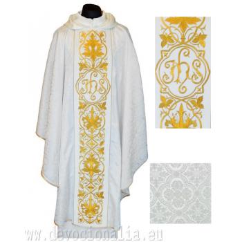 Bílý ornát - výšivka IHS + květy