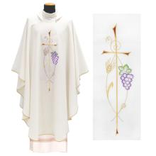 Biely ornát - Výšivka Kríž + klas + hrozno