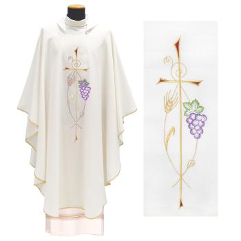 Biely ornát - Výšivka Kríž + klas + hrozno