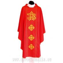 Chasuble red - embroidery IHS + crosses