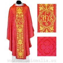 Chasuble red - embroidery IHS + flowers