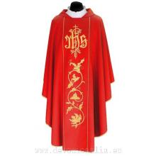 Chasuble red - embroidery IHS +