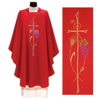 Červený ornát - Výšivka Kríž + klas + hrozno