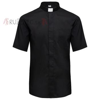 Čierna kňazská košeľa - krátky rukáv - 60% bavlna