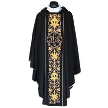Chasuble Black - embroidery IHS + flowers