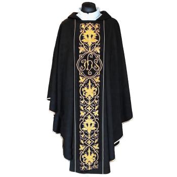 Chasuble Black - embroidery IHS + flowers