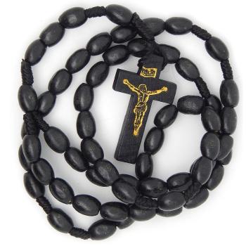Čierny šnúrový drevený ruženec 7x10mm