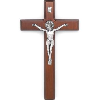Dřevěný kříž 23cm - sv. Benedikt - hnědý