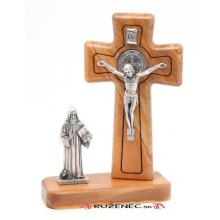 Drevený kríž na podstavci 12x9cm - olivové drevo - Sv. Benedikt