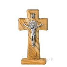 Talpas fa feszület 13cm - olivafa - Szent Benedek