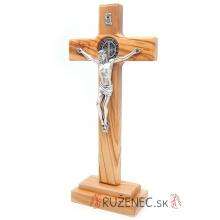 Drevený kríž s podstavcom 22cm - olivové drevo - sv. Benedikt