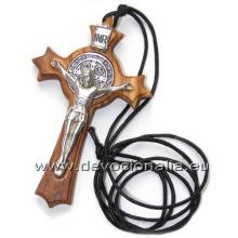 Wooden cross on a string - St. Benedict - carved