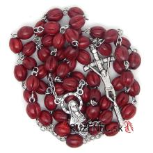 Fa rózsafüzér - 6x8mm-es bordó fa gyöngyökből