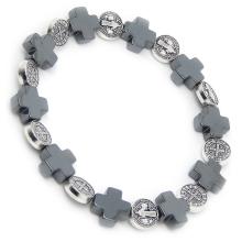 Hämatit Rosenkranz Armband elastic Kreuze + Heilig Benedictus perlen