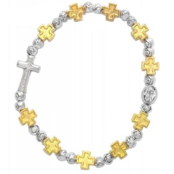 Rózsafüzér karkötő - aranyszín fém keresztek