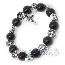 Black Wood Rosary Bracelet on elastic -  St. Benedict beads