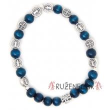Wood Rosary Bracelet on elastic -  St. Benedict beads - blue