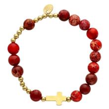 Exclusive Rosary Bracelet on elastic - red emperor jasper pearl
