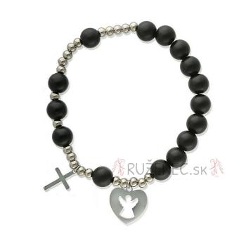 Exclusive Rosary Bracelet on elastic - black agate pearls