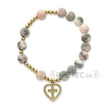 Exclusive Rosary Bracelet on elastic - pink gray opal pearls