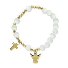 Exclusive Rosary Bracelet on elastic - cats eye pearls - white