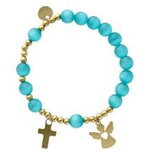 Exclusive Rosary Bracelet on elastic - blue selenite pearls