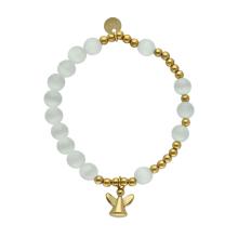 Exclusive Rosary Bracelet on elastic - cats eye pearls - white