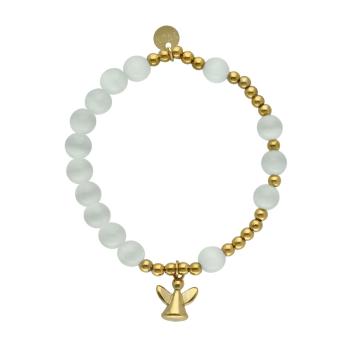 Exclusive Rosary Bracelet on elastic - cats eye pearls - white