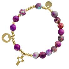 Exkluzív rózsafüzér karkötő - lila császár jáspis gyöngyök