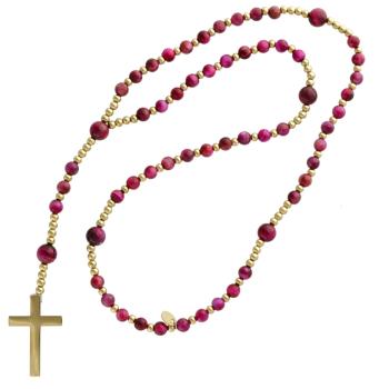 Exkluzívny ruženec na šnúre - tigrie oko - ružové