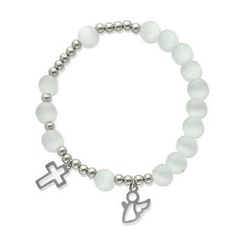 Exclusive Rosary Bracelet on elastic - cats eye pearls - white