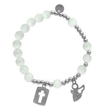 Exclusive Rosary Bracelet on elastic - cats eye pearls - white