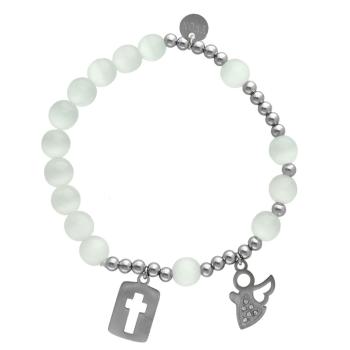 Exclusive Rosary Bracelet on elastic - cats eye pearls - white