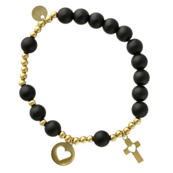 Exkluzív rózsafüzér karkötő - fekete achát gyöngyök