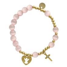 Exclusive Rosary Bracelet on elastic - cats eye pearls - pink