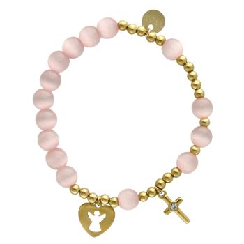 Exclusive Rosary Bracelet on elastic - cats eye pearls - pink