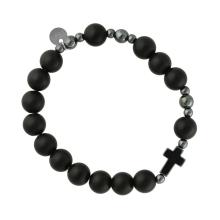 Exclusive Rosary Bracelet on elastic - black agate pearls - matt