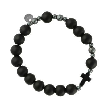 Exclusive Rosary Bracelet on elastic - black agate pearls - matt