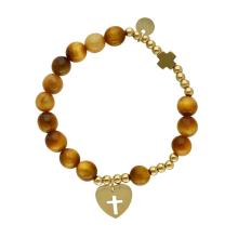 Exclusive Rosary Bracelet on elastic - Tiger eye pearls