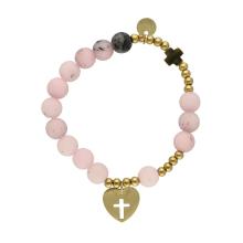 Exclusive Rosary Bracelet on elastic - pink opal pearls